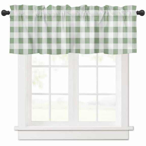 nqOlkjepod Saga Green Plaid, Farmhouse Country Buffalo Check Farmhouse Short Window Curtain Valances, Rod Pocket Kitchen Valances for Living Room Bedroom Bathroom Cafe, 1 Panel - 60" x 18"