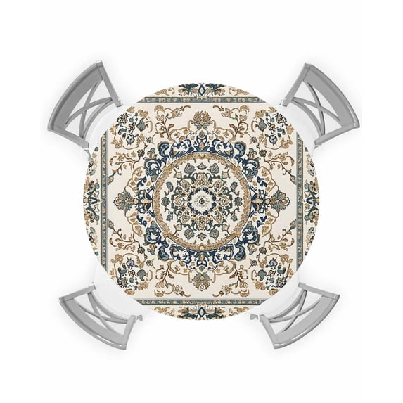 nqOlkjepod Sage Green Beige Boho Round Tablecloth, Fitted Table Cover with Elastic for 36"-44" Round Tables, Southwestern Geometric Ethnic Table Cloth Outdoor Dinning Party Waterproof Tablecloths