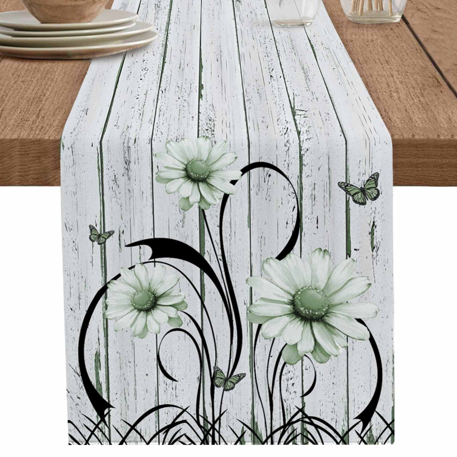 nqOlkjepod Sage Green Daisy Table Runner 72 Inches Long Farmhouse Dress ...