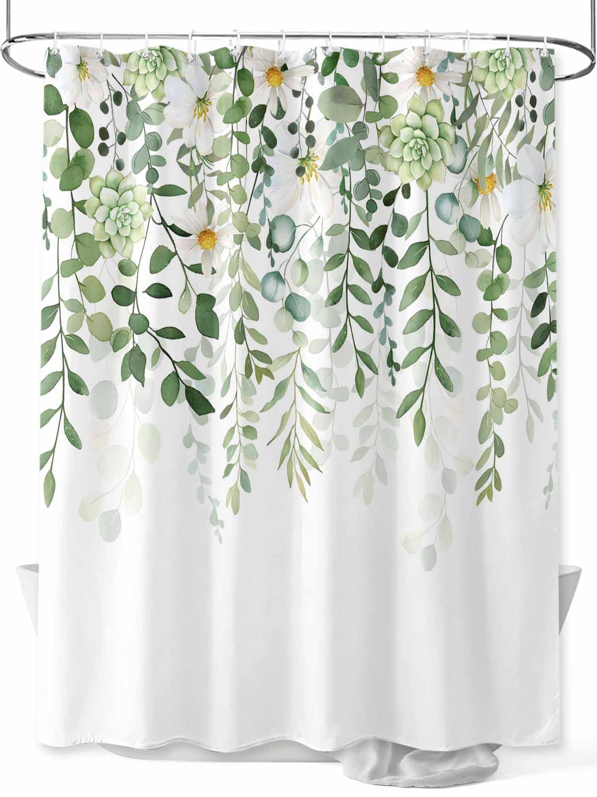 nqOlkjepod Sage Green Eucalyptus Leaves Shower Curtain, Waterproof Shower Curtains for Bathroom, Summer Weeping Floral Botanical Washable Fabric Bathtub Curtain Set Bath Decor with 12 Hooks 48"x72"