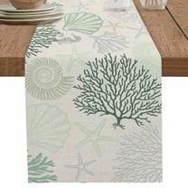 nqOlkjepod Sage Green Ocean Table Runner 90 Inches Long Farmhouse Dress Scarves, Coastal Grey Coral Starfish Shell Dining Tablerunner for Coffee Table/Kitchen Island/Party Décor, 13" x 90"