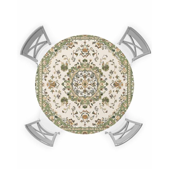 nqOlkjepod Sage Green Round Tablecloth, Fitted Table Cover with Elastic for 45"-54" Round Tables, Southwest Tribal Antique Boho-Chic Country Table Cloth Outdoor Dinning Party Waterproof Tablecloths
