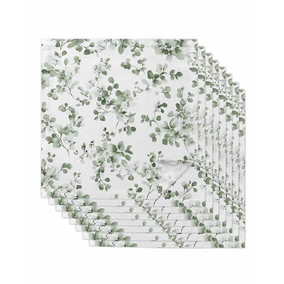 nqOlkjepod Sage Greenery Cloth Napkins Set of 8 Reusable Dinner Napkins, Eucalyptus Sprigs Watercolor Botanicals Cocktail Napkin Washable Table Napkins for Wedding/Holiday Party/Baby Shower 20"x20"