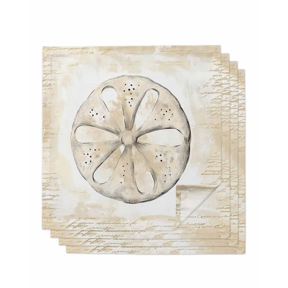 nqOlkjepod Sand Dollar Coastal Cloth Napkins Set of 4 Reusable Dinner Napkins, Summer Beach Beige Ocean Cocktail Napkin Washable Table Napkins for Wedding/Holiday Party/Baby Shower 20"x20"