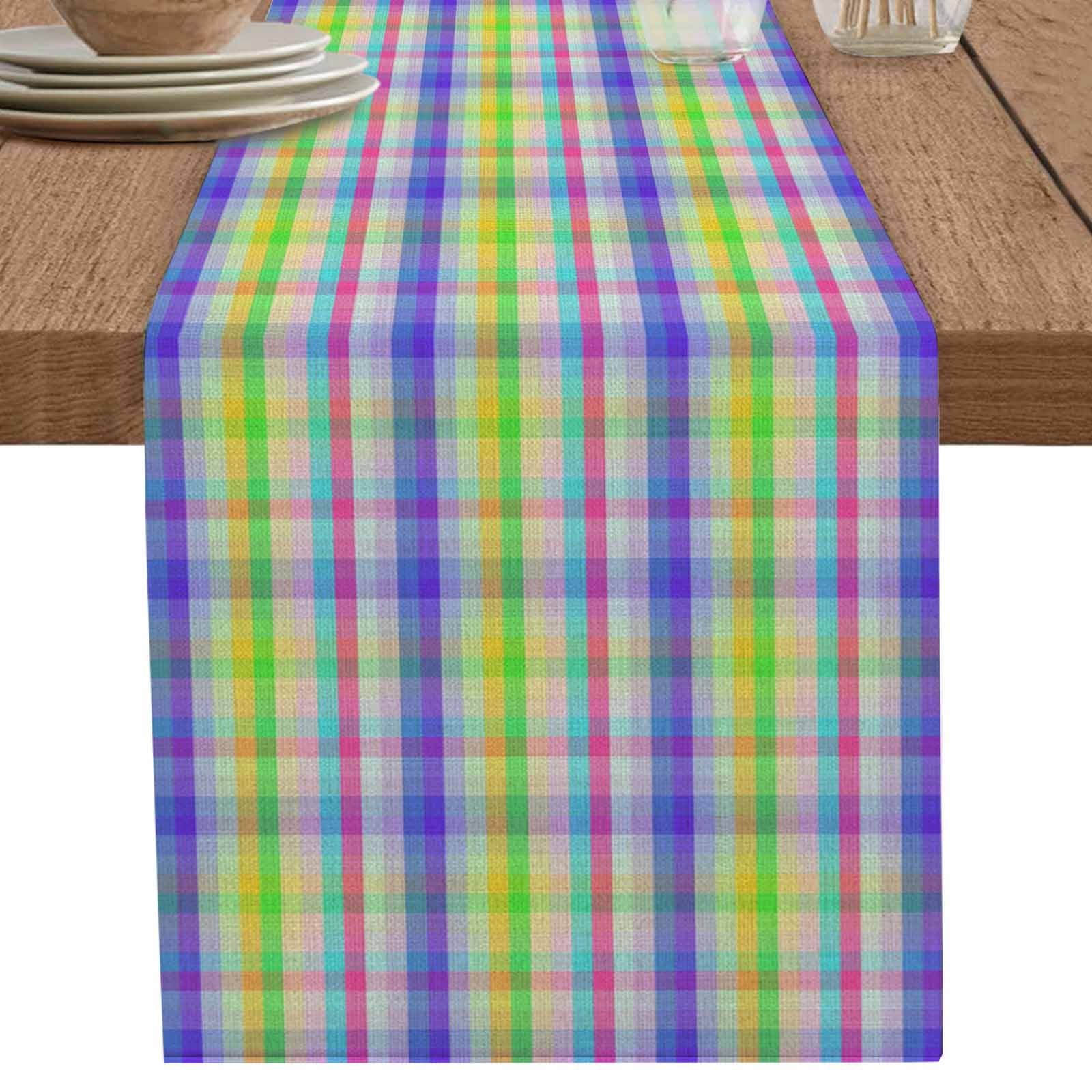 nqOlkjepod Slate Blue Plaid Table Runner 90 Inches Long Farmhouse Dress ...