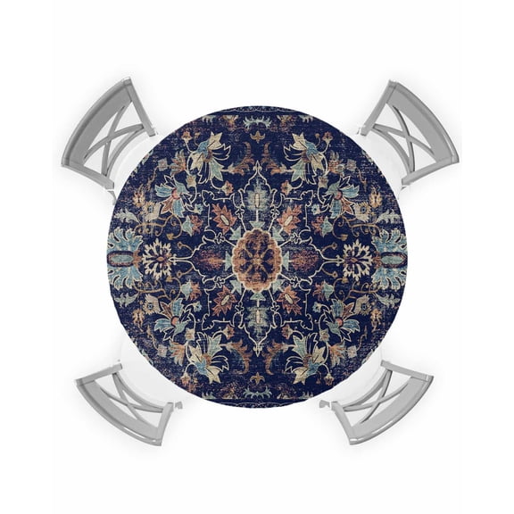 nqOlkjepod Southwest Flower, Round Tablecloth, Fitted Table Cover with Elastic for 36"-44" Round Tables, Rustic Tribal Oriental Native Boho Table Cloth Outdoor Dinning Party Waterproof Tablecloths