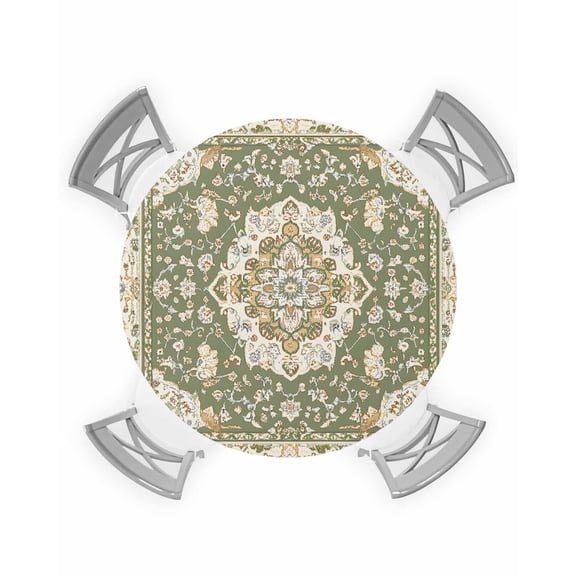 nqOlkjepod Southwestern Sage Green Round Tablecloth, Fitted Table Cover with Elastic for 36"-44" Round Tables, Tribal Antique Boho-Chic Heritage Table Cloth Dinning Party Waterproof Tablecloths