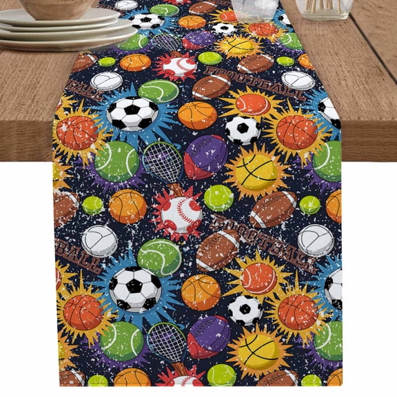 nqOlkjepod Sports Football Table Runner 36 Inches Long Farmhouse Dress Scarves, Ball Games Basketball Rugby Baseball Dining Tablerunner for Coffee Table/Kitchen Island/Party Décor, Small 13" x 36"