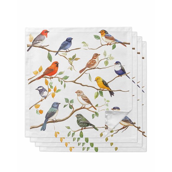 nqOlkjepod Spring Bird Leaf Cloth Napkins Set of 4 Reusable Dinner Napkins, Farmhouse Tree Branch Nature Animals Cocktail Napkin Washable Table Napkins for Wedding/Holiday Party/Baby Shower 20"x20"