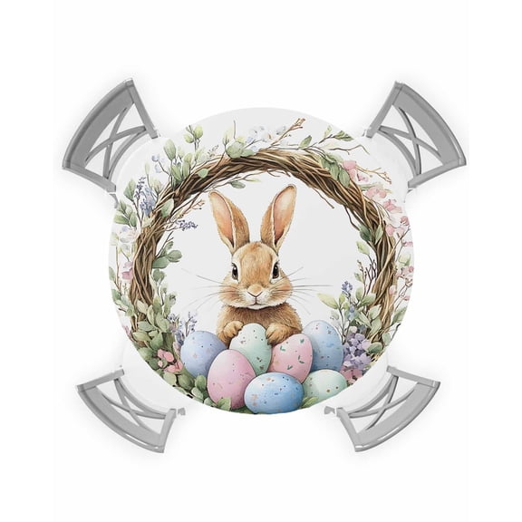 nqOlkjepod Spring Easter Bunny Round Tablecloth, Fitted Table Cover with Elastic for 36"-44" Round Tables, Blossom Floral Colorful Eggs Table Cloth Outdoor Dinning Party Waterproof Tablecloths