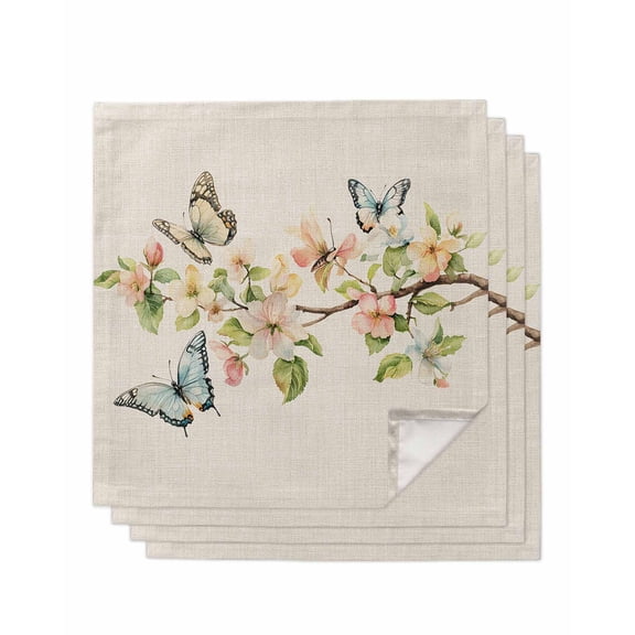nqOlkjepod Spring Floral Cloth Napkins Set of 4 Reusable Dinner Napkins, Colorful Botanical Flowers Butterfly Cocktail Napkin Washable Table Napkins for Wedding/Holiday Party/Baby Shower 20"x20"