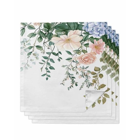 nqOlkjepod Spring Floral Cloth Napkins Set of 4 Reusable Dinner Napkins, Vintage Botanical Leaves Cocktail Napkin Washable Table Napkins for Wedding/Holiday Party/Baby Shower 20"x20"