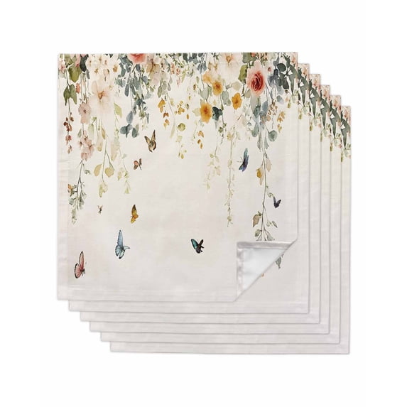 nqOlkjepod Spring Floral Cloth Napkins Set of 6 Reusable Dinner Napkins, Weeping Leaves Butterflies Cocktail Napkin Washable Table Napkins for Wedding/Holiday Party/Baby Shower 20"x20"