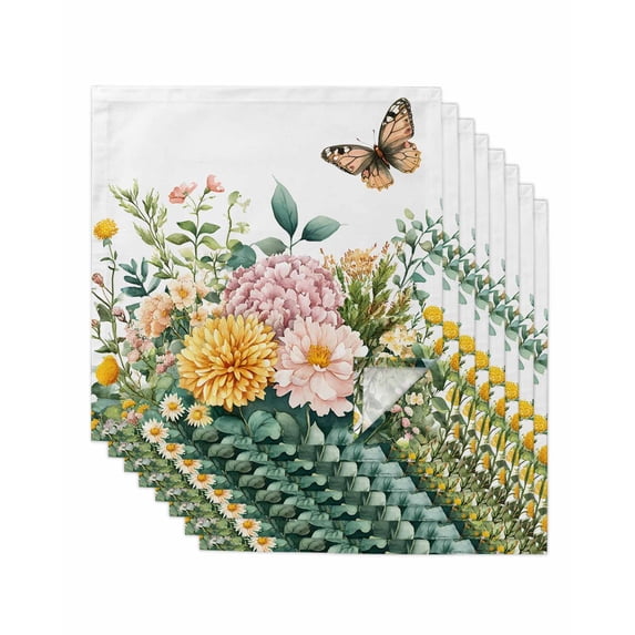 nqOlkjepod Spring Floral Cloth Napkins Set of 8 Reusable Dinner Napkins, Pink Summer Botanical Butterfly Pastoral Cocktail Napkin Washable Table Napkins for Wedding/Holiday Party/Baby Shower 20"x20"