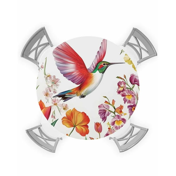 nqOlkjepod Spring Floral Round Tablecloth, Fitted Table Cover with Elastic for 36"-44" Round Tables, Summer Botanical Birds Colorful Flowers Table Cloth Outdoor Dinning Party Waterproof Tablecloths