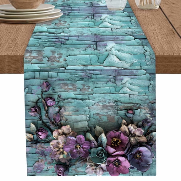 nqOlkjepod Spring Floral Table Runner 36 Inches Long Farmhouse Dress Scarves, Blue Mottled Walls Vintage Garden Pastoral Dining Tablerunner for Coffee Table/Kitchen Island/Party, Small 13" x 36"
