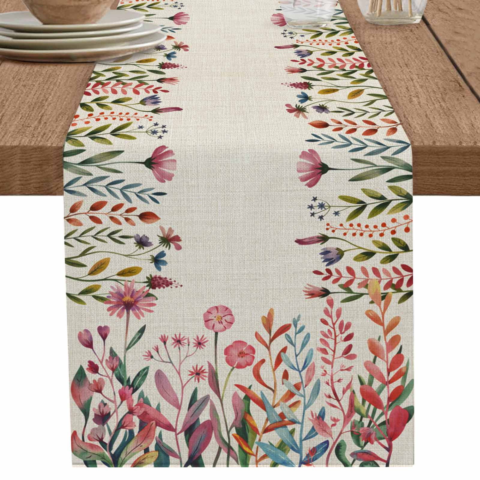 nqOlkjepod Spring Floral Table Runner 72 Inches Long Farmhouse Dress ...