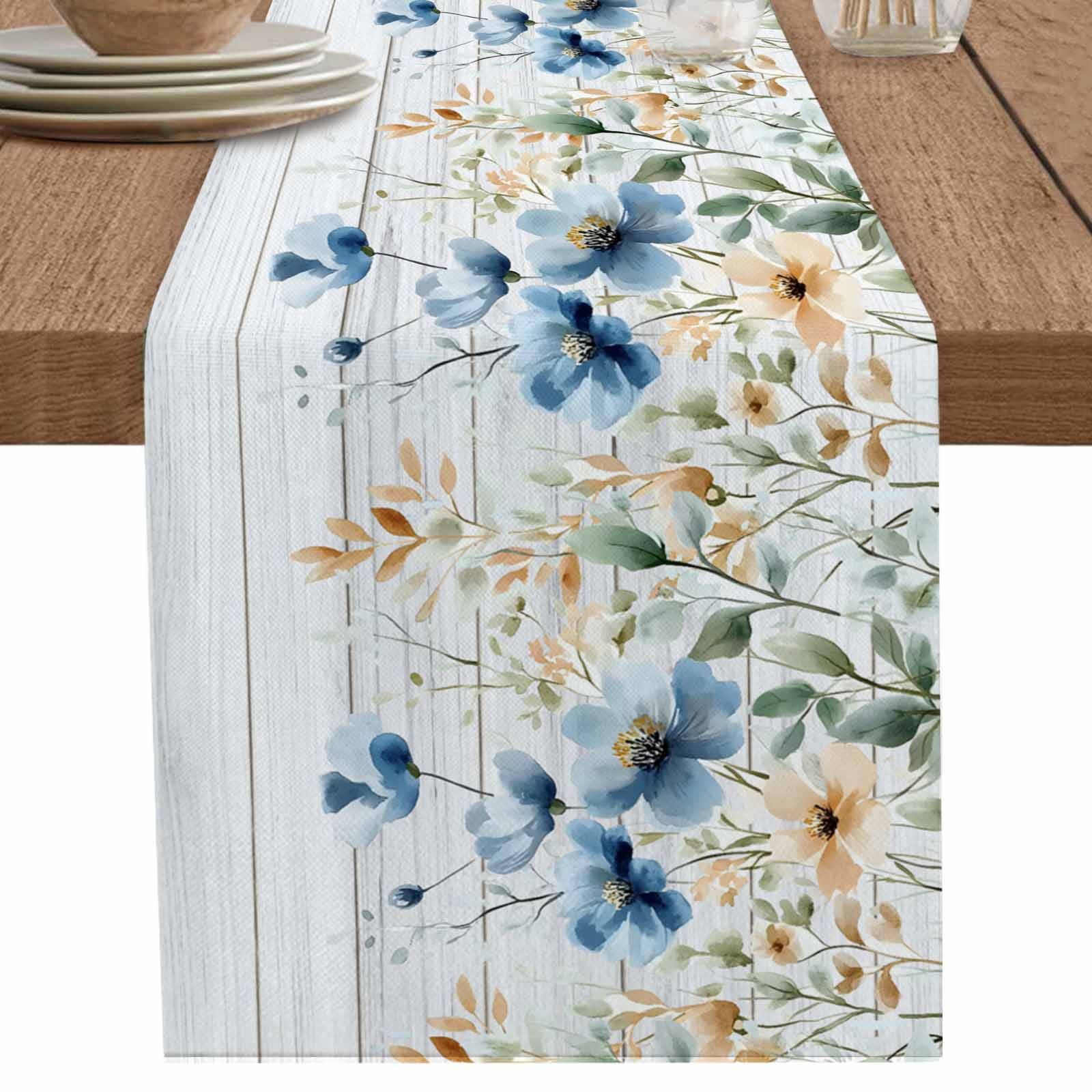 nqOlkjepod Spring Floral Table Runner 72 Inches Long Farmhouse Dress Scarves, Weeping Blue ...