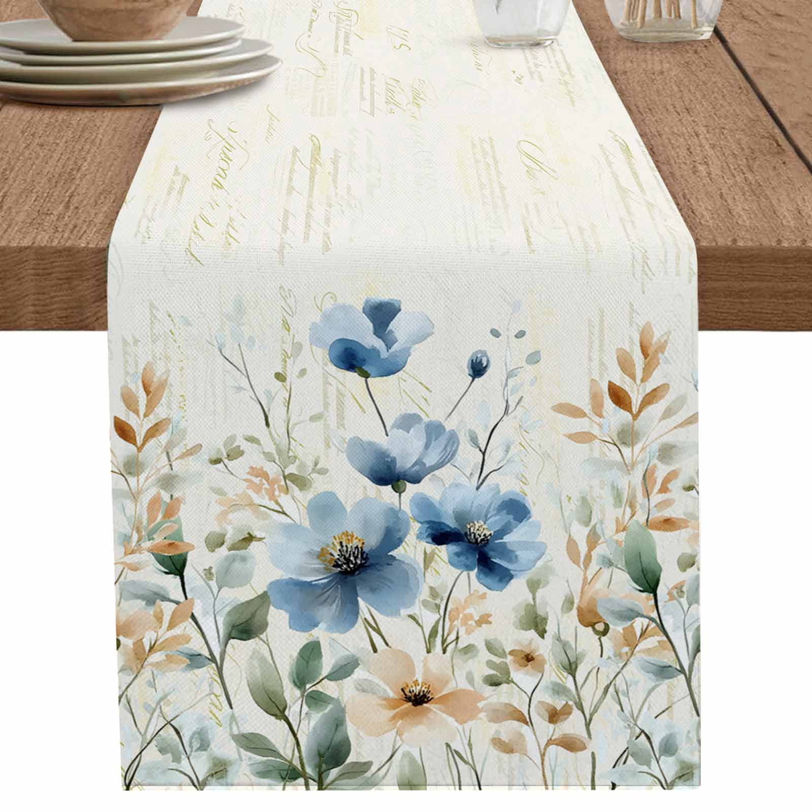 Lsrtoss Spring Floral Table Runner – 90 Inches Long, Blue Tulip Botanical Print, Cotton Linen Blend For Farmhouse Decor - View #12