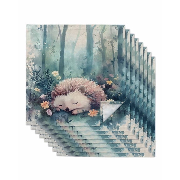 nqOlkjepod Spring Hedgehog Green Cloth Napkins Set of 8 Reusable Dinner Napkins, Botanical Forest Flower Leaf Cocktail Napkin Washable Table Napkins for Wedding/Holiday Party/Baby Shower 20"x20"