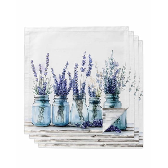 nqOlkjepod Spring Lavender Flower Cloth Napkins Set of 4 Reusable Dinner Napkins, Botanical Floral Plant Vase Cocktail Napkin Washable Table Napkins for Wedding/Holiday Party/Baby Shower 20"x20"