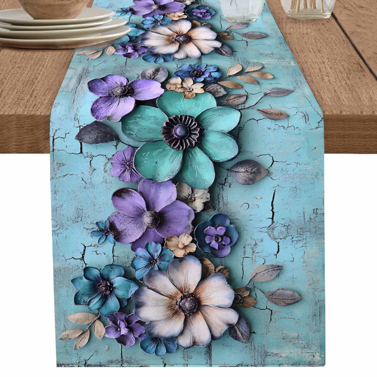 Purple - Applique Cut Work Table Runner with Table Mat Set 92