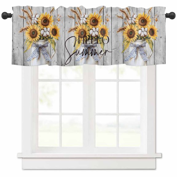 nqOlkjepod Spring Sunflowers Farmhouse Short Window Curtain Valances, Summer Blossoming Botanical Floral Rod Pocket Kitchen Valances for Living Room Bedroom Bathroom Cafe, 1 Panel - 60" x 18"