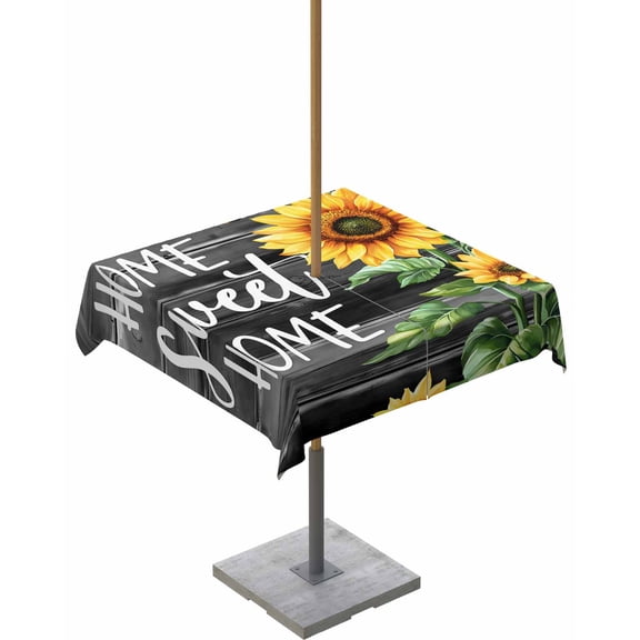 nqOlkjepod Spring Sunflowers Outdoor Tablecloth with Umbrella Hole & Zipper, Black Wooden Grain Country Farm Square Table Cover 54x54 Inch, Dining Waterproof Table Cloth Protector for Patio/Party
