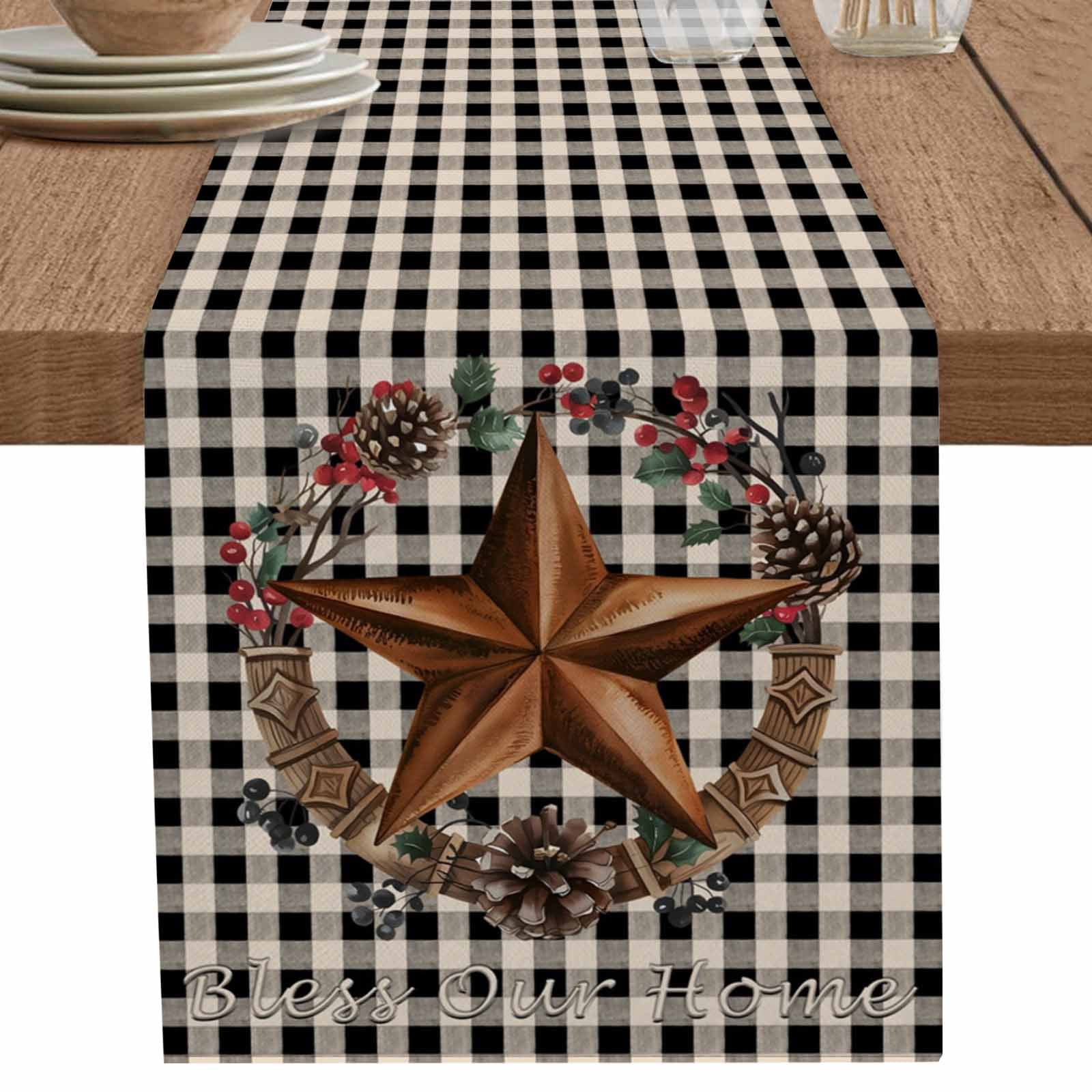 nqOlkjepod Star Plaid Table Runner 36 Inches Long Farmhouse Dress ...