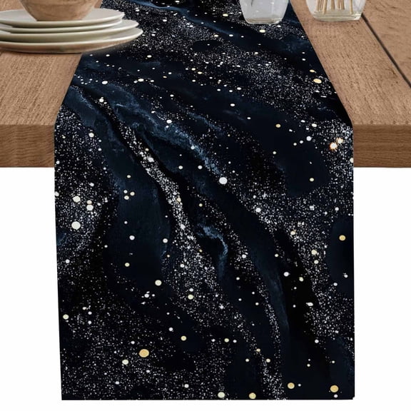 nqOlkjepod Starry Night Table Runner 120 Inches Long Farmhouse Dress Scarves, Chic Modern Black Blue Marble Texture Dining Tablerunner for Coffee Table/Kitchen Island/Party Décor, 13" x 120"