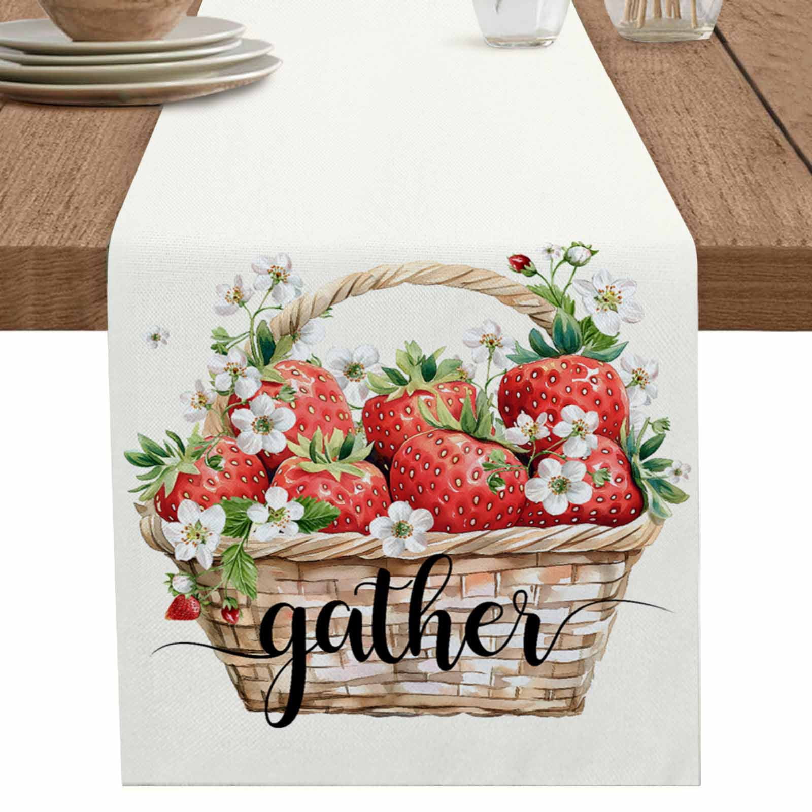 nqOlkjepod Strawberry Table Runner 72 Inches Long Farmhouse Dress ...