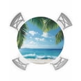 thumbnail image 1 of nqOlkjepod Summer Beach Coastal Round Tablecloth, Fitted Table Cover with Elastic for 36"-44" Round Tables, Palm Tree Sandy Vacation Table Cloth Outdoor Indoor Dinning Party Waterproof Tablecloths, 1 of 6