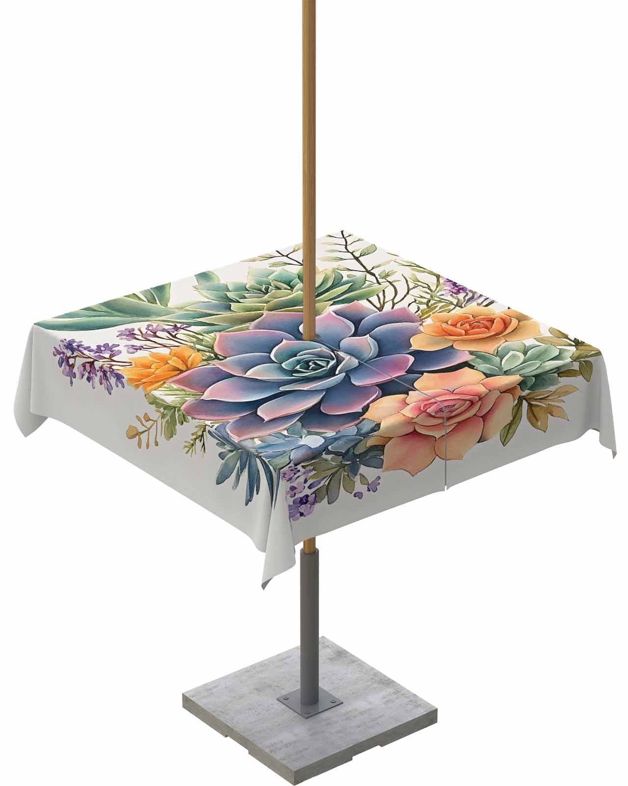 Thumbnail for Nqolkjepod Summer Botanical Succulents Outdoor Tablecloth With Umbrella