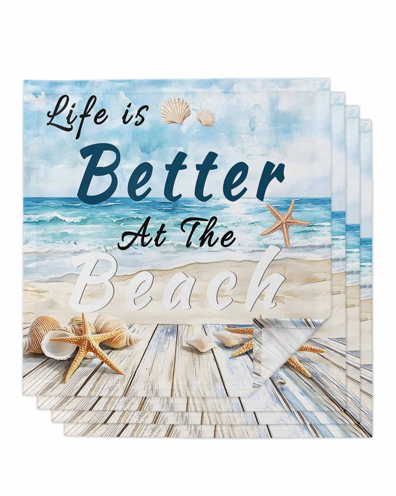 nqOlkjepod Summer Coastal Beach Cloth Napkins Set of 4 Reusable Dinner ...