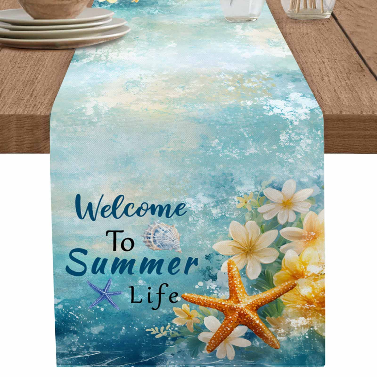 nqOlkjepod Summer Coastal Table Runner 72 Inches Long Farmhouse Dress ...
