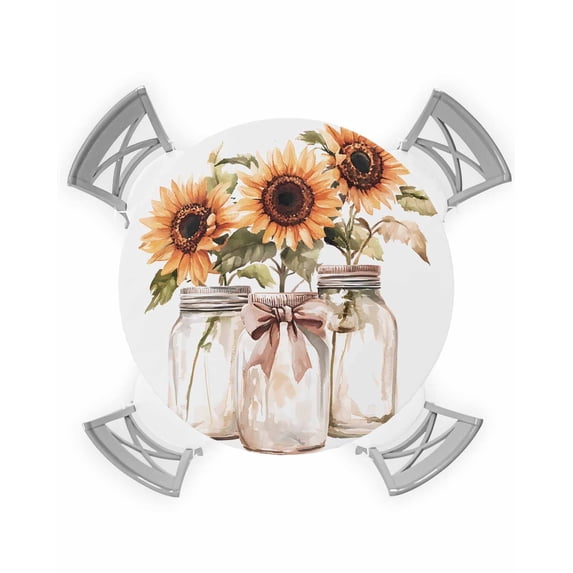 nqOlkjepod Summer Floral Round Tablecloth, Fitted Table Cover with Elastic for 36"-44" Round Tables, Vintage Spring Watercolor Sunflowers in Vase Table Cloth Dinning Party Waterproof Tablecloths