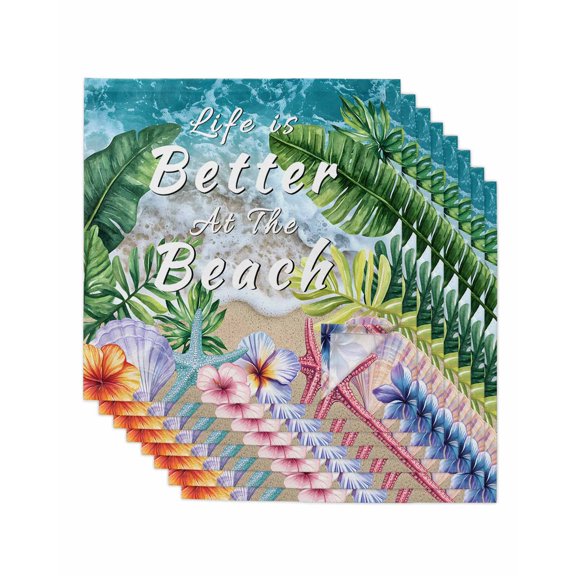 nqOlkjepod Summer Green Palm Leaf Cloth Napkins Set of 8 Reusable Dinner Napkins, Beach Ocean Floral Starfish Conch Cocktail Napkin Washable Table Napkins for Wedding/Party/Baby Shower 20"x20"