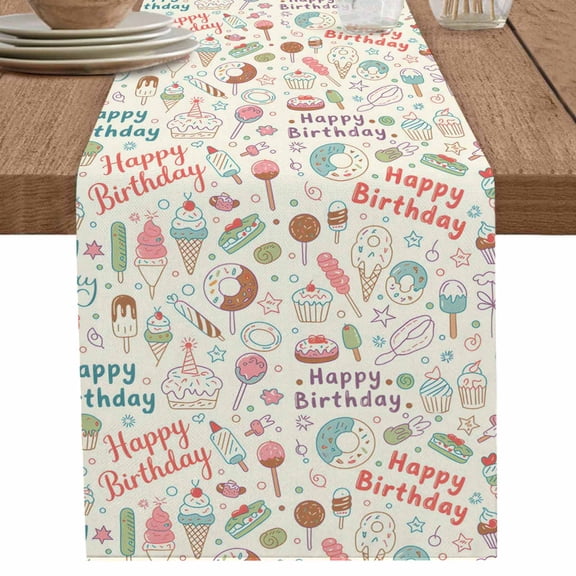 nqOlkjepod Summer Ice Cream Table Runner 90 Inches Long Farmhouse Dress Scarves, Happy Birthday Cute Cake Dining Tablerunner for Coffee Table/Kitchen Island/Party Décor, 13" x 90"