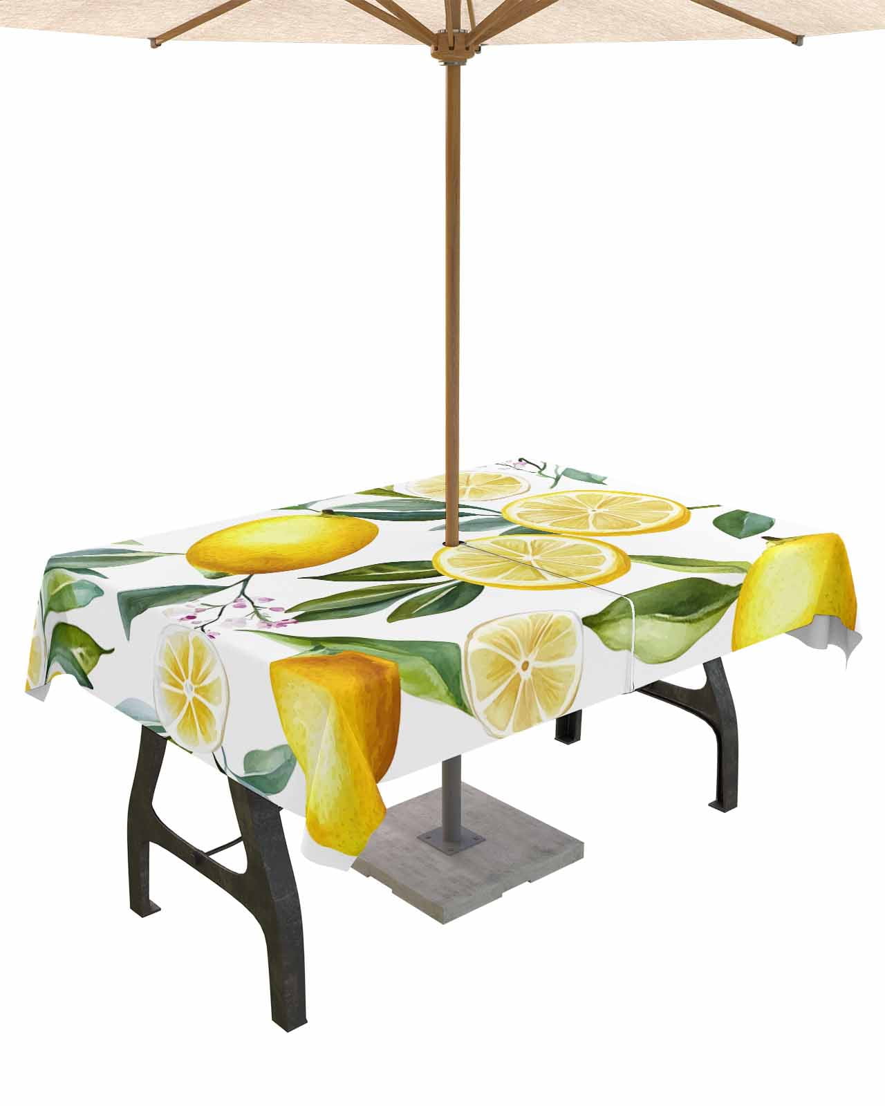 Aperturee Spring Watercolor Lemon Fruits Stretch Table Cover