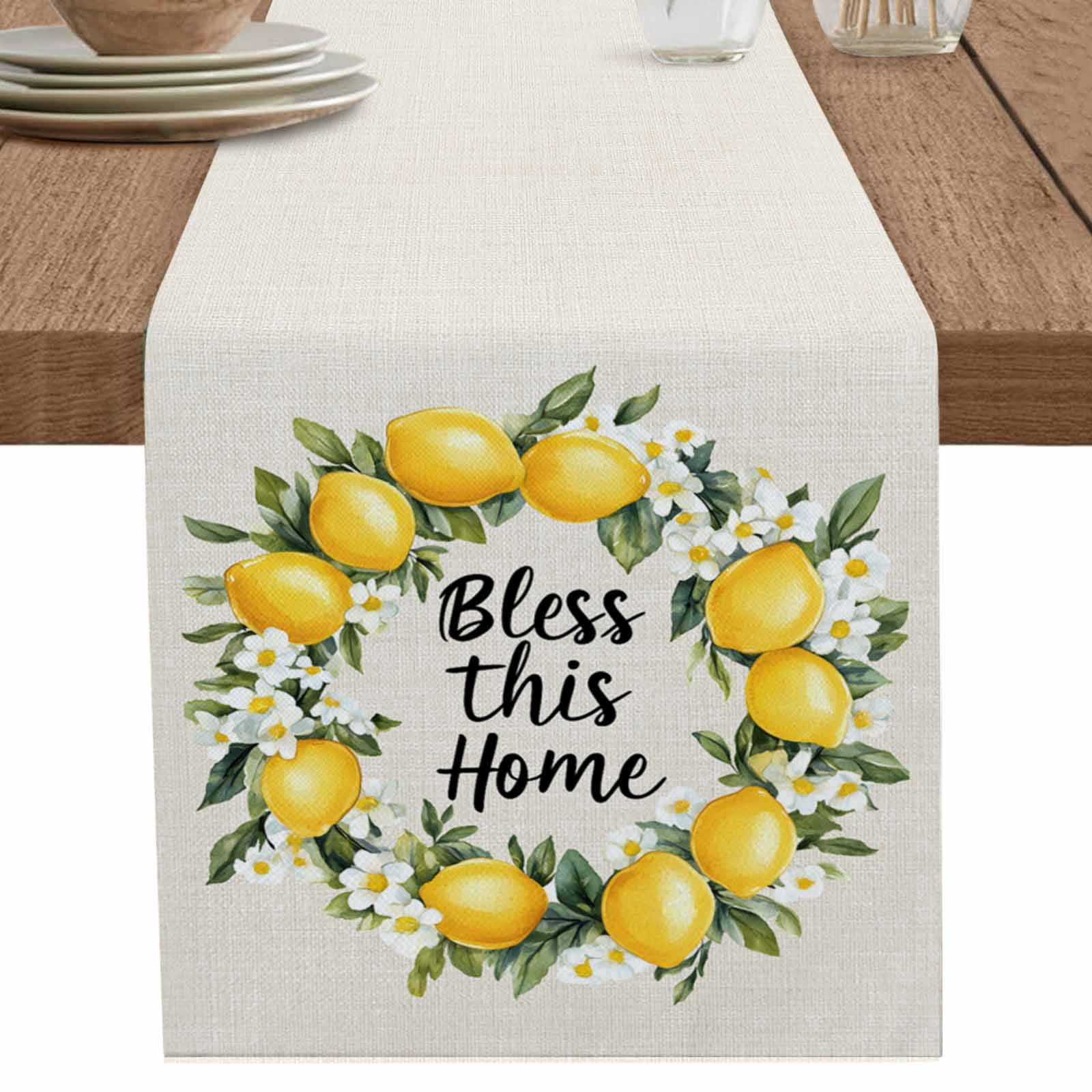 nqOlkjepod Summer Lemon Table Runner 72 Inches Long Farmhouse Dress ...