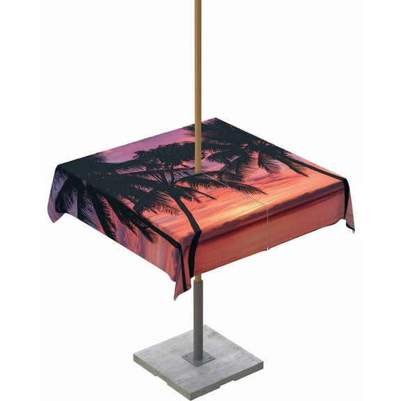 nqOlkjepod Summer Palm Tree Outdoor Tablecloth with Umbrella Hole & Zipper, Sunset Ocean Botanical Leaf Square Table Cover 54x54 Inch, Dining Waterproof Table Cloth Protector for Patio/Party/Picnic