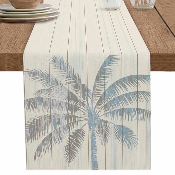 nqOlkjepod Summer Palm Trees Table Runner 48 Inches Long Farmhouse Dress Scarves, Tropical Plants Vintage Wood Grain Dining Tablerunner for Coffee Table/Kitchen Island/Party Décor, 13" x 48"