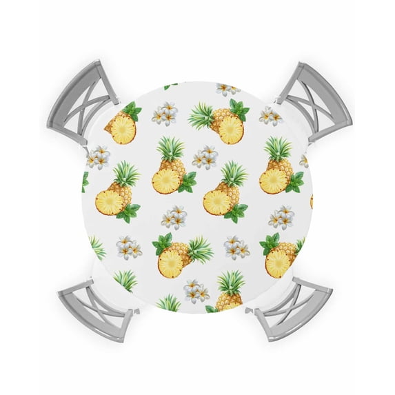 nqOlkjepod Summer Pineapple Round Tablecloth, Fitted Table Cover with Elastic for 55"-60" Round Tables, Modern Tropical Fruit Watercolor Table Cloth Outdoor Dinning Party Waterproof Tablecloths