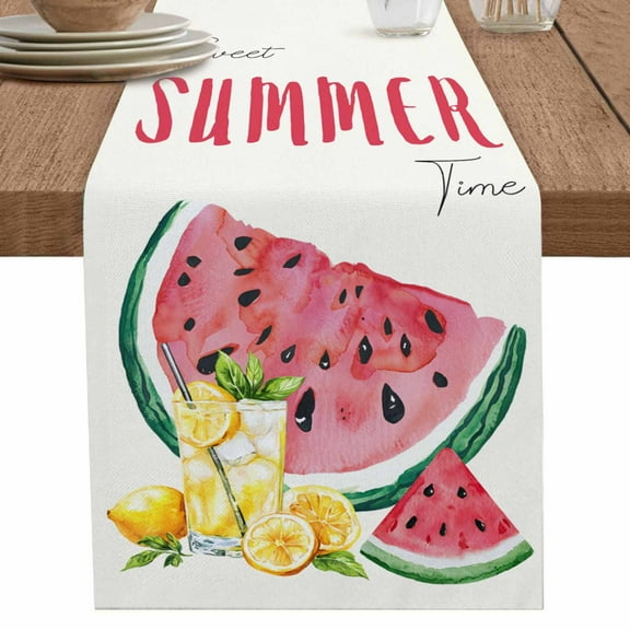 nqOlkjepod Summer Red Watermelon Table Runner 48 Inches Long Farmhouse Dress Scarves, Lemon Juice Fruit Country Retro Dining Tablerunner for Coffee Table/Kitchen Island/Party Décor, 13" x 48"
