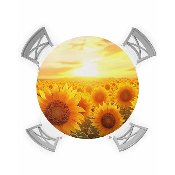 nqOlkjepod Summer Sunflowers Round Tablecloth, Fitted Table Cover with Elastic for 36"-44" Round Tables, Farmhouse Botanical Floral Sunset Table Cloth Outdoor Dinning Party Waterproof Tablecloths