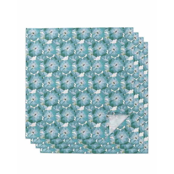 nqOlkjepod Summer Turquoise Flower Cloth Napkins Set of 4 Reusable Dinner Napkins, Spring Floral Botanical Rustic Cocktail Napkin Washable Table Napkins for Wedding/Holiday Party/Baby Shower 20"x20"