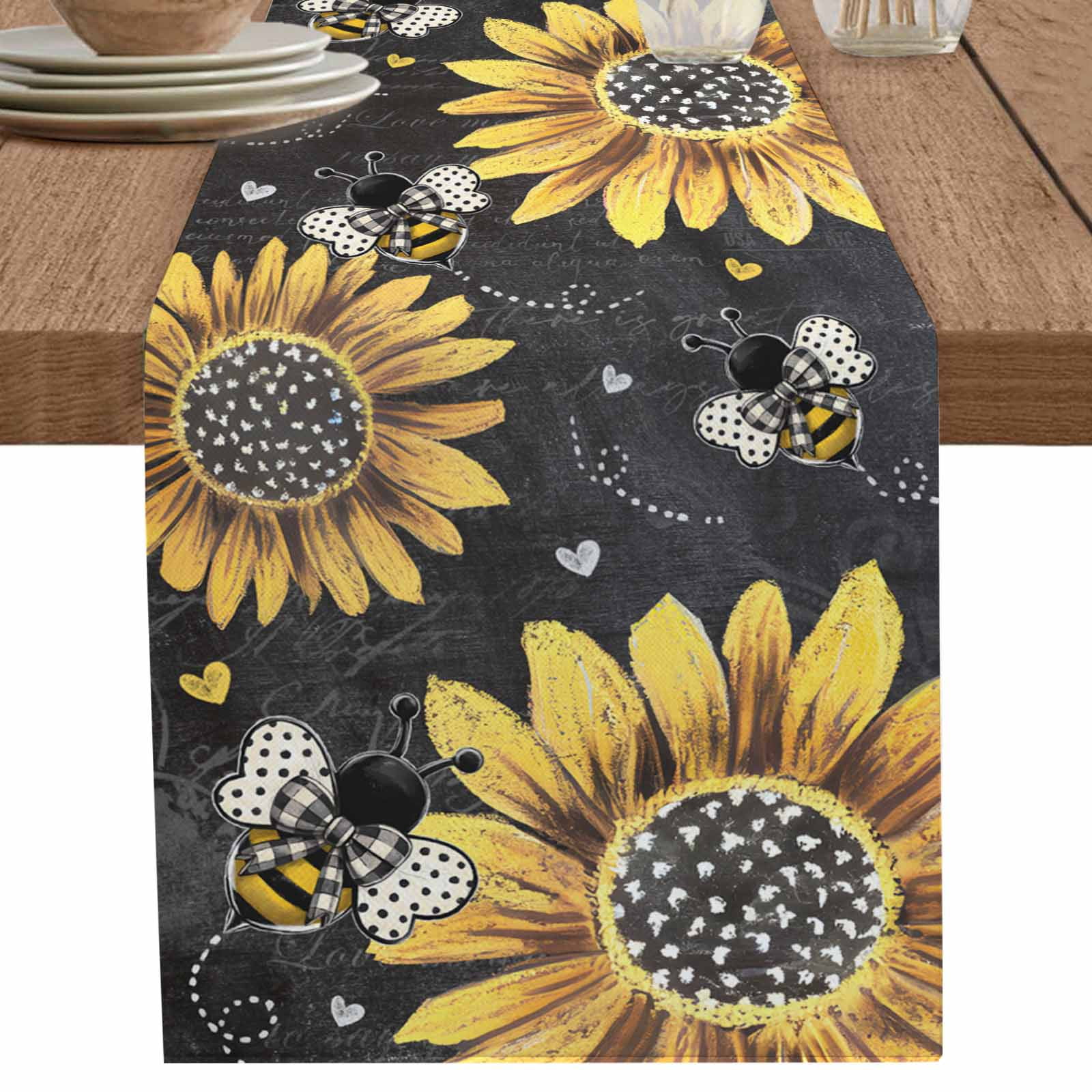 nqOlkjepod Sunflower Bee Table Runner 72 Inches Long Farmhouse Dress ...