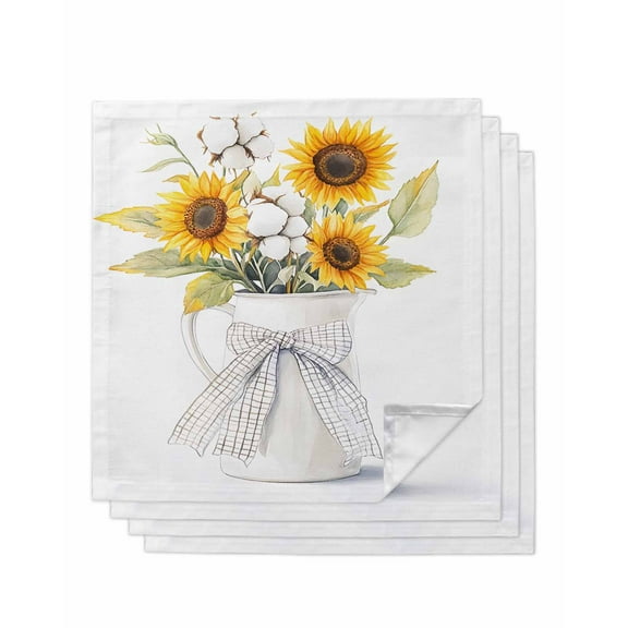 nqOlkjepod Sunflower Cloth Napkins Set of 4 Reusable Dinner Napkins, Cotton Flower Farm Plant Bow Ribbon Lattice Cocktail Napkin Washable Table Napkins for Wedding/Holiday Party/Baby Shower 20"x20"