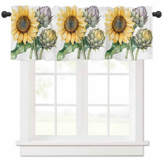 nqOlkjepod Sunflower Farmhouse Short Window Curtain Valances, Wildflower Garden Motifs Cottagecore Floral Rod Pocket Kitchen Valances for Living Room Bedroom Bathroom Cafe, 1 Panel - 54" x 18"