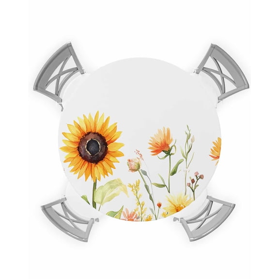 nqOlkjepod Sunflower Round Tablecloth, Fitted Table Cover with Elastic for 36"-44" Round Tables, Rustic Yellow Summer Botanical Table Cloth Outdoor Indoor Dinning Party Waterproof Tablecloths